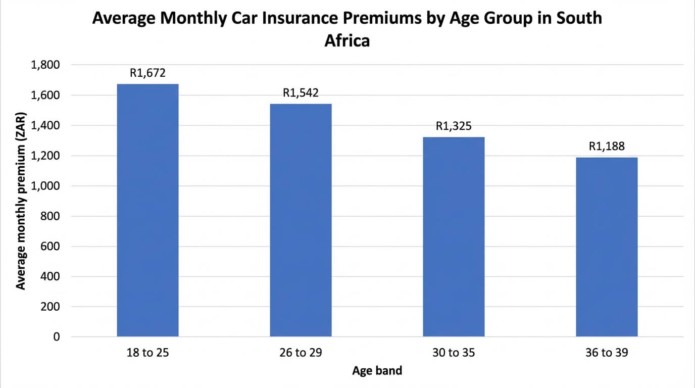 Bar chart of average South African car insurance premiums by age group