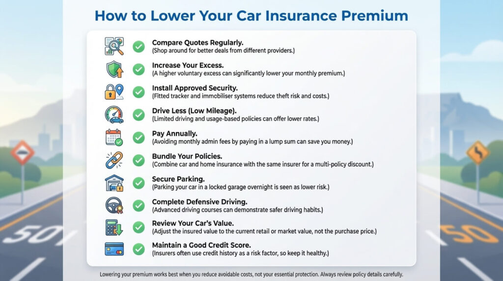 Checklist of practical ways to lower car insurance premiums in South Africa
